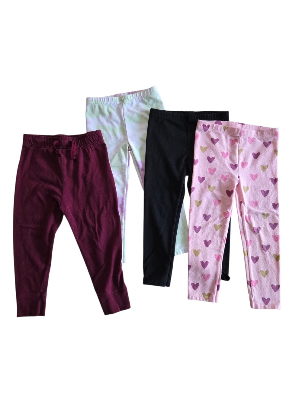Garanimals Girls Leggings Pack - Burgundy, Tye Dye, Black, Pink Heart Print 2T